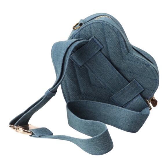 Fashion Statement Womens Crossbody Bag Denim Heart Shape Pewter Gold Chain Strap - Picture 15 of 16